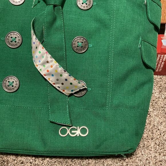 OGIO HAMPTON SOLD OUT LAPTOP BAG KELLY GREEN POLKA DOT SCHOOL BAG PREPPY TOTE - Picture 2 of 7